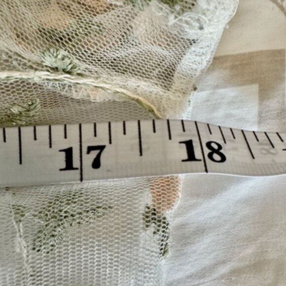 White Mesh With Pink Floral Embroidered Pattern T Shirt - Picture 6 of 7